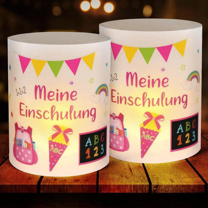 12 Windlichter Einschulung Mädchen - Meine Einschulung Deko Rosa