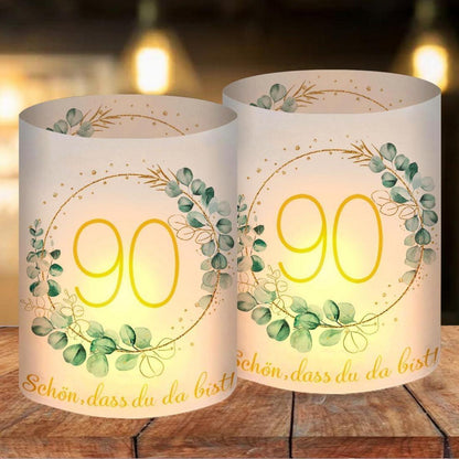 12 Windlichter 90. Geburtstag Deko mit "Schön DASS Du Da Bist"