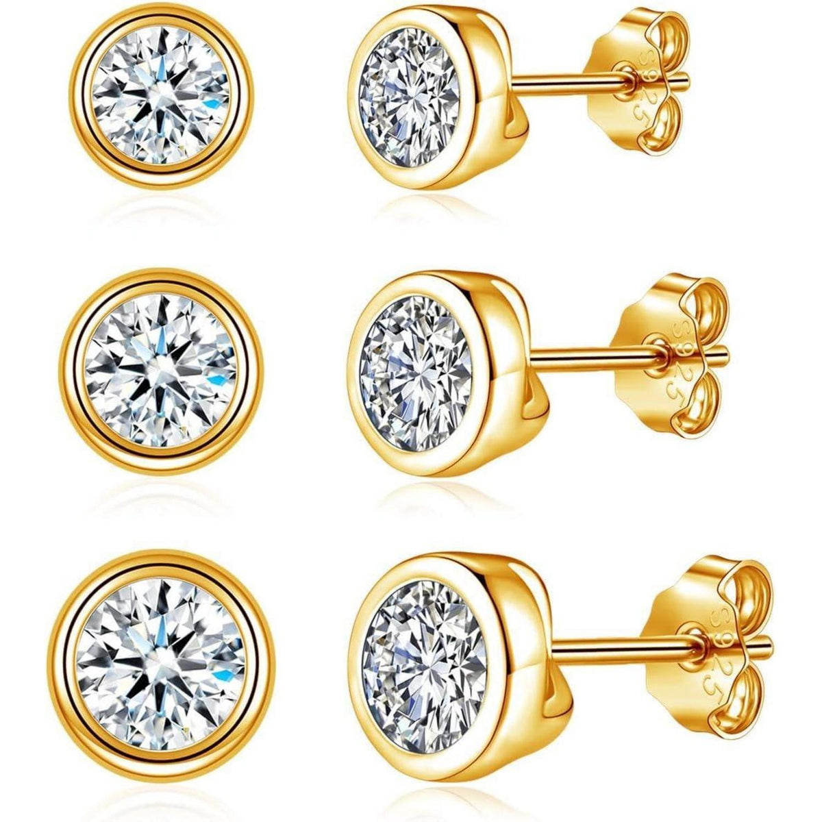 925 Sterling Silber Ohrstecker Set 3 Paar Damen Mädchen Zirkonia Gold 4-6mm