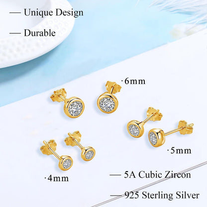 925 Sterling Silber Ohrstecker Set 3 Paar Damen Mädchen Zirkonia Gold 4-6mm
