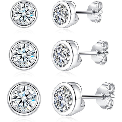 925 Sterling Silber Ohrstecker Set 3 Paar Zirkonia Herz Stern Rund 4-6mm