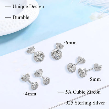 925 Sterling Silber Ohrstecker Set 3 Paar Zirkonia Herz Stern Rund 4-6mm