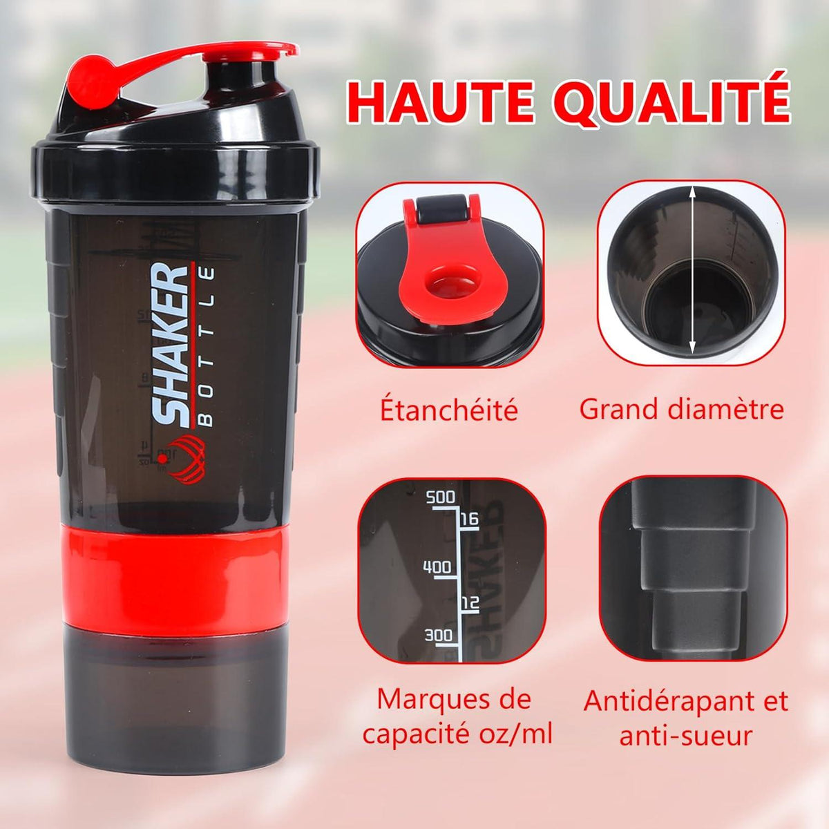 Protein Shaker 500ml Eiweiß Shake Sport Flasche Gym Smoothie Rot
