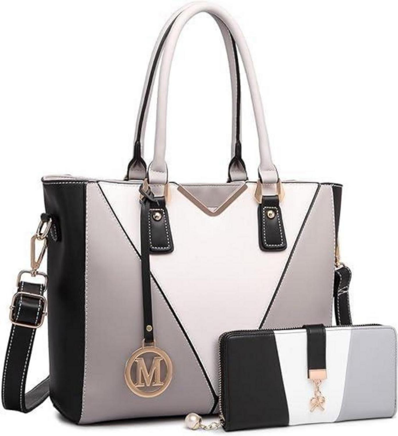 Miss Lulu Damen Handtasche Schultertasche Shopper Aktentasche Henkeltasche V-förmiges Design