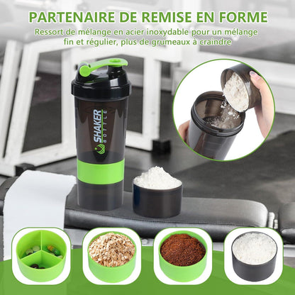 Eiweiß Shaker 500ml mit Edelstahl-Kugel, auslaufsicher, grün