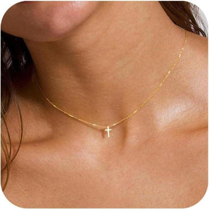 Kreuz Kette Damen Gold 14K Vergoldet Layered Choker Halskette