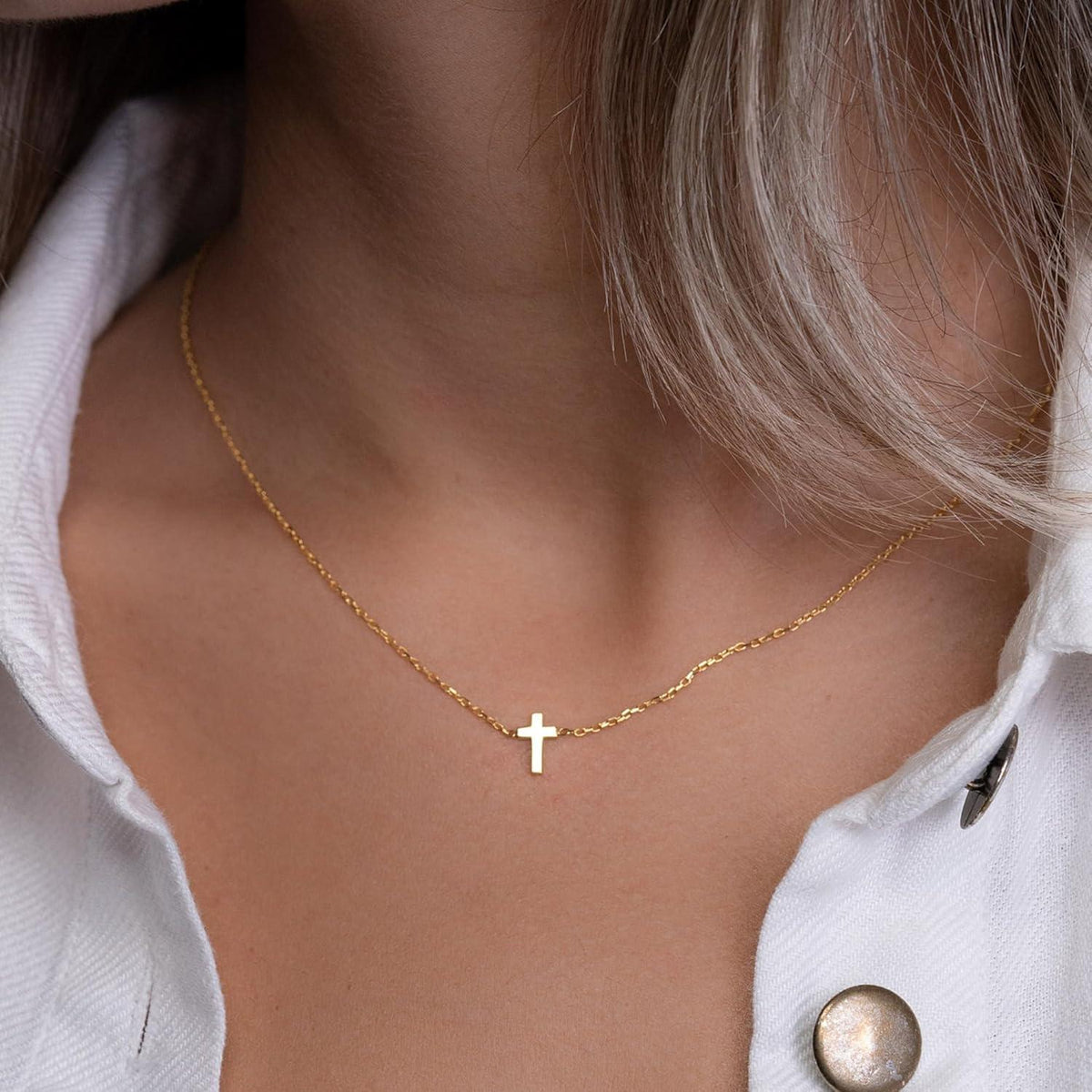 Damen Kreuz Kette Gold 14K Vergoldet Layered Choker Halskette Modeschmuck