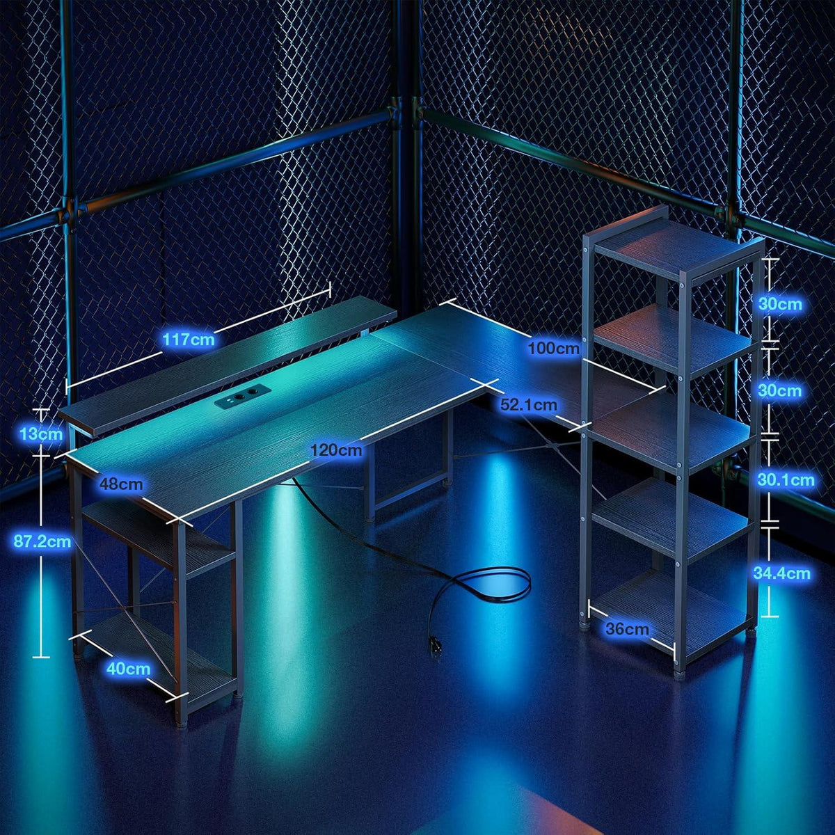 Gaming Schreibtisch LED Eckschreibtisch L-Form 155x140cm Schwarz