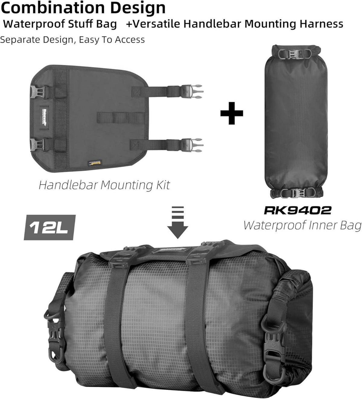 Fahrrad Lenkertasche Wasserdicht 12L Fronttasche Roll Bag Schwarz