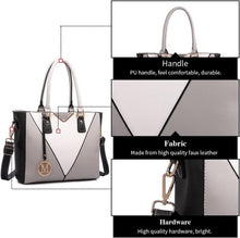 Moderne Miss Lulu Damen Handtasche Grau/Weiß V-Design A4