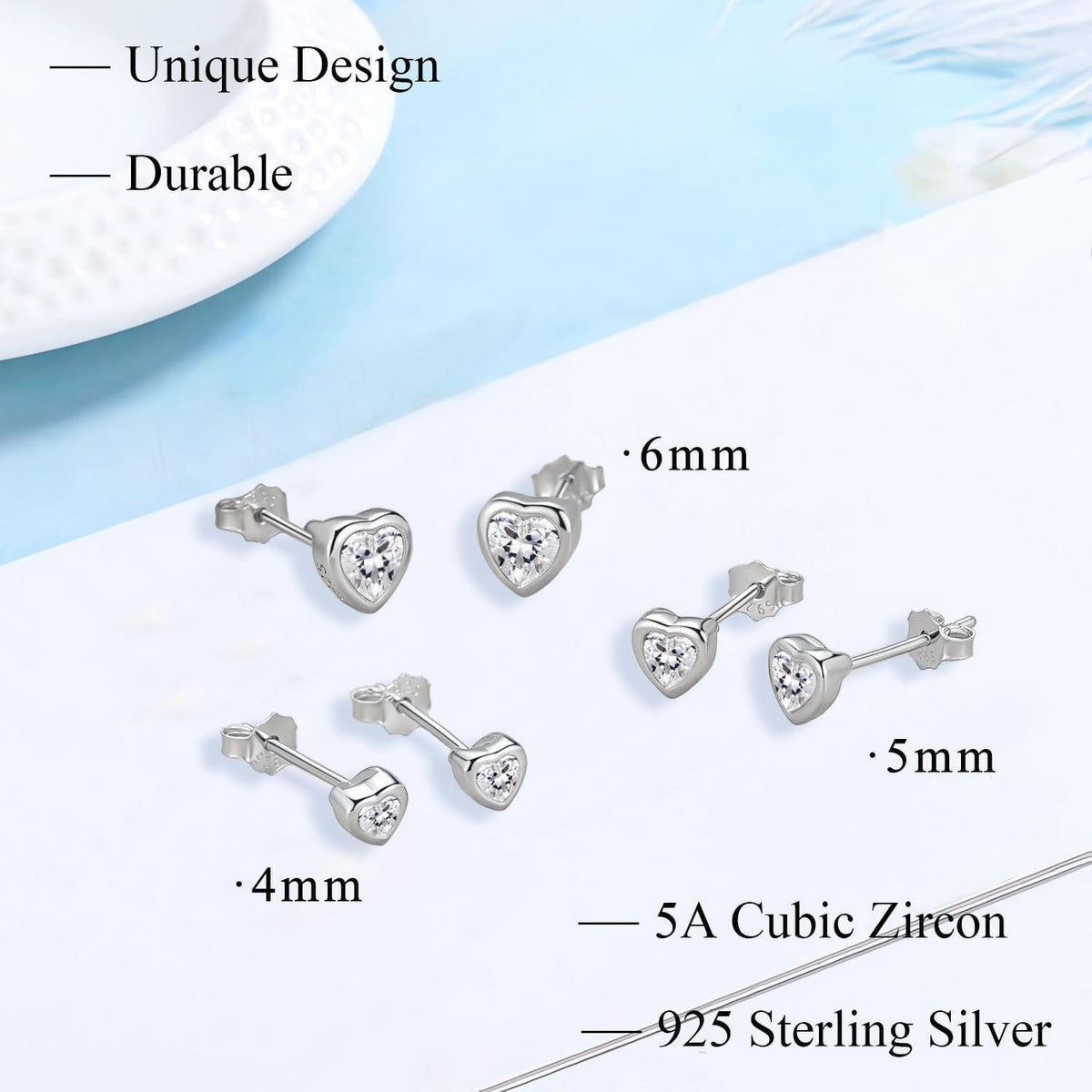 Hypoallergen Zirkonia Silber Ohrstecker Set, 3 Paare Ohrringe