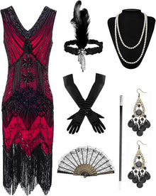 BIQIQI 20er Jahre Damen Gatsby Kleid Fransen Pailletten Karneval