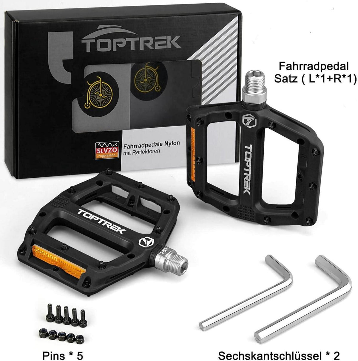 Fahrradpedale StVZO Reflektoren MTB Nylon 3 Lager rutschfest 9/16 Zoll