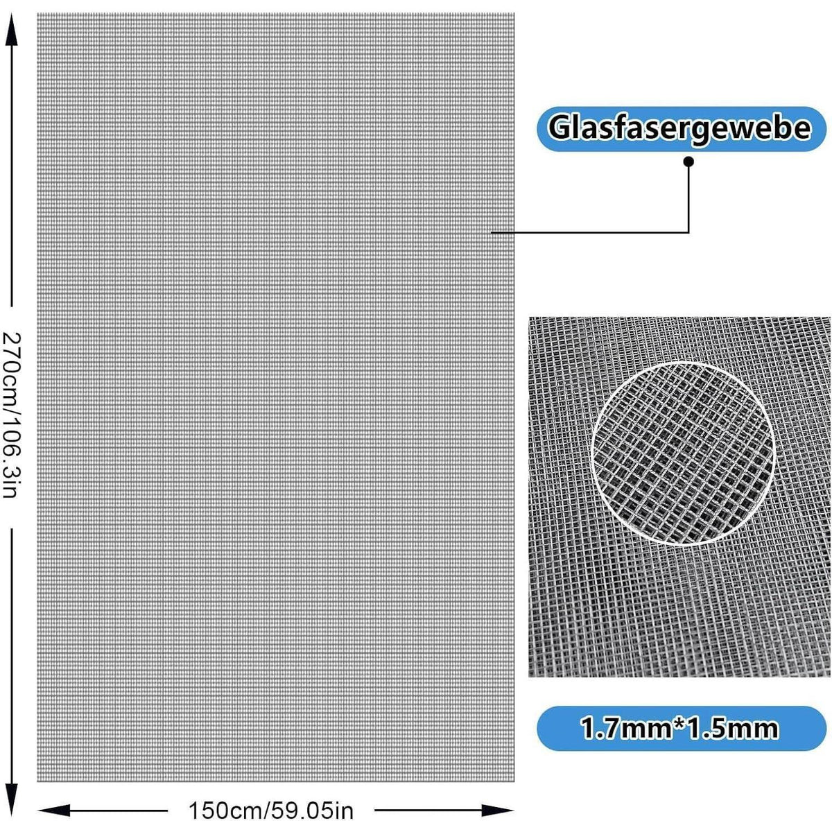 Fiberglas Fliegengitter Meterware 270x150cm – Insektenschutz für Fenster & Türen