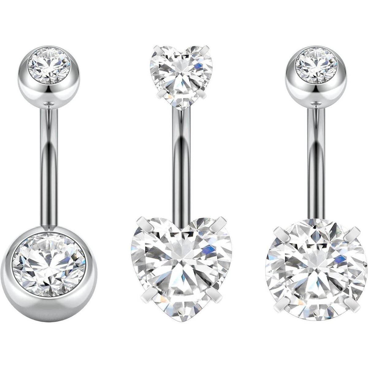 Bauchnabelpiercing 14G Edelstahl Hypoallergen mit Perlen & Zirkonia 3er Set