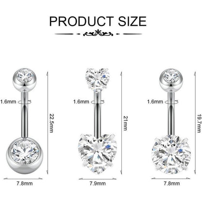 Bauchnabelpiercing 14G Edelstahl Hypoallergen mit Perlen & Zirkonia 3er Set
