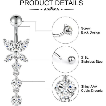Bauchnabelpiercing 3er Set, Hypoallergener Edelstahl, Silber