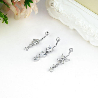 Bauchnabelpiercing 3er Set, Hypoallergener Edelstahl, Silber