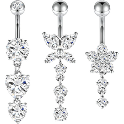 Bauchnabelpiercing 3er Set, Hypoallergener Edelstahl, Silber