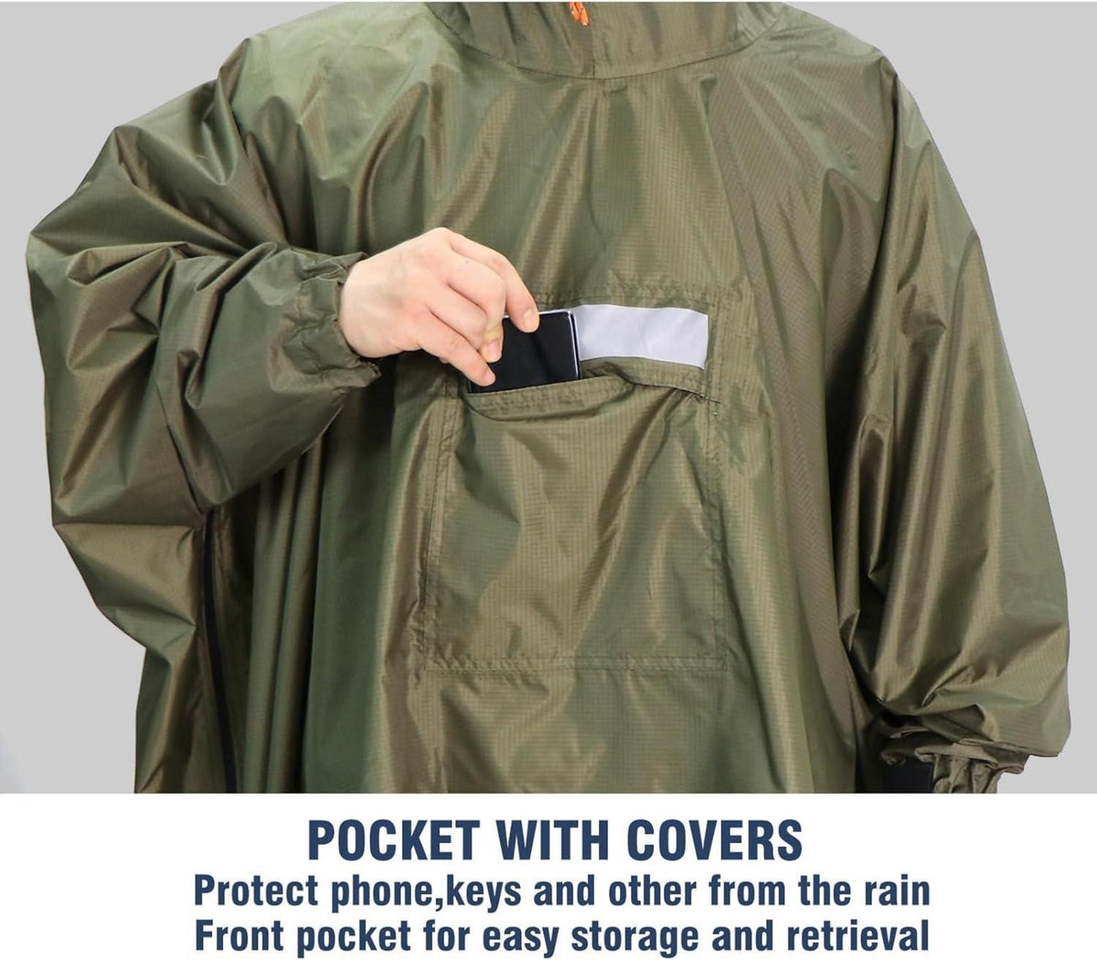 Leichter Wasserdichter Regenponcho mit Reflektierenden Streifen und Seitlichem