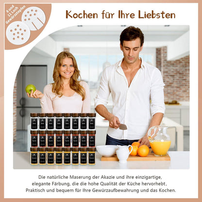 SAEIV Gewürzdosen Set 12 Gläser Akazienholz Kappe 180