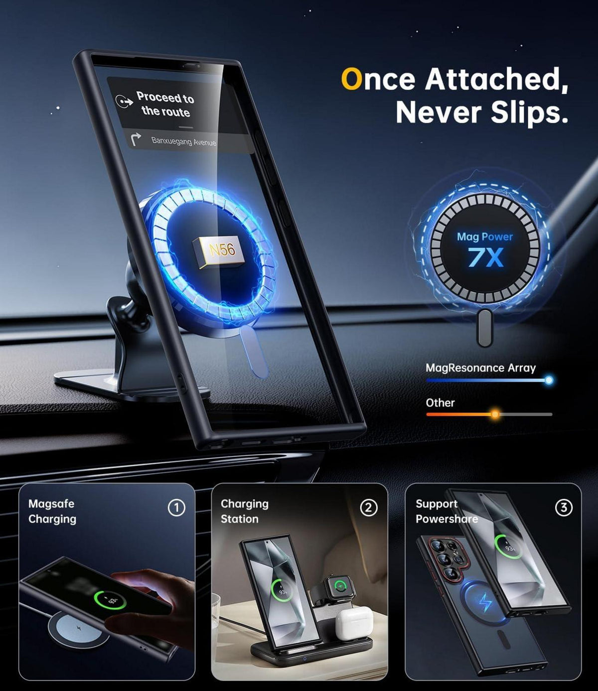 JUESHITUO Samsung Galaxy S24 Ultra Hülle MagSafe Titan Schwarz Magnetisch