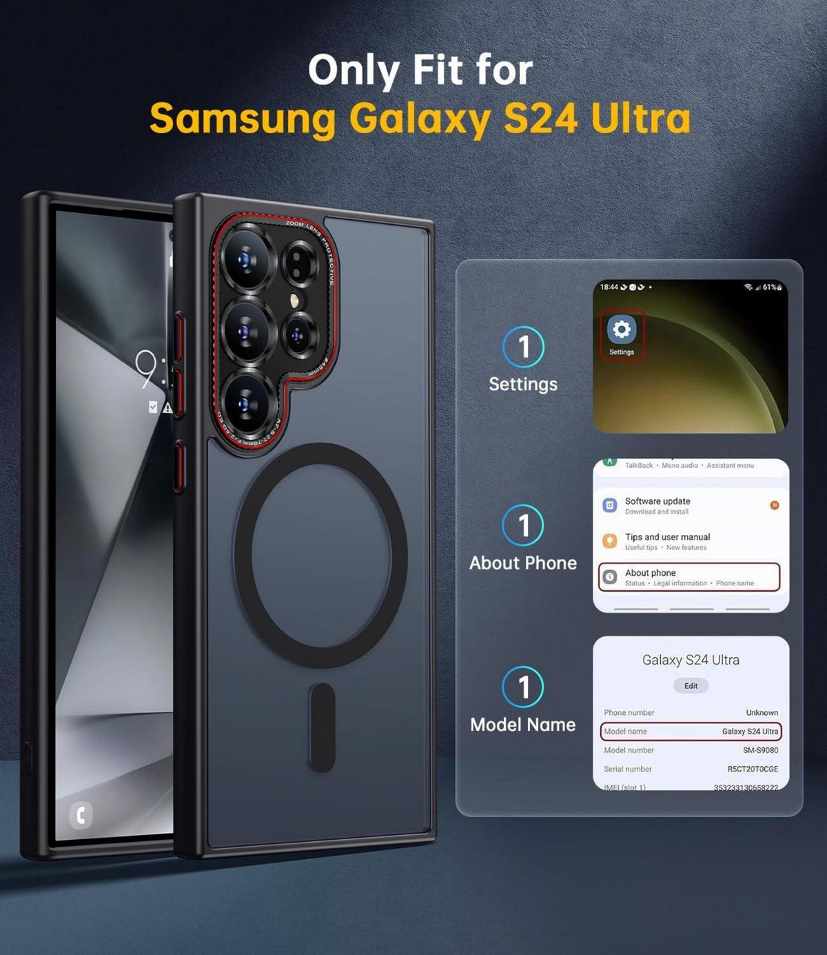 Samsung Galaxy S24 Ultra Hülle mit Magnetring und Kameradeckel
