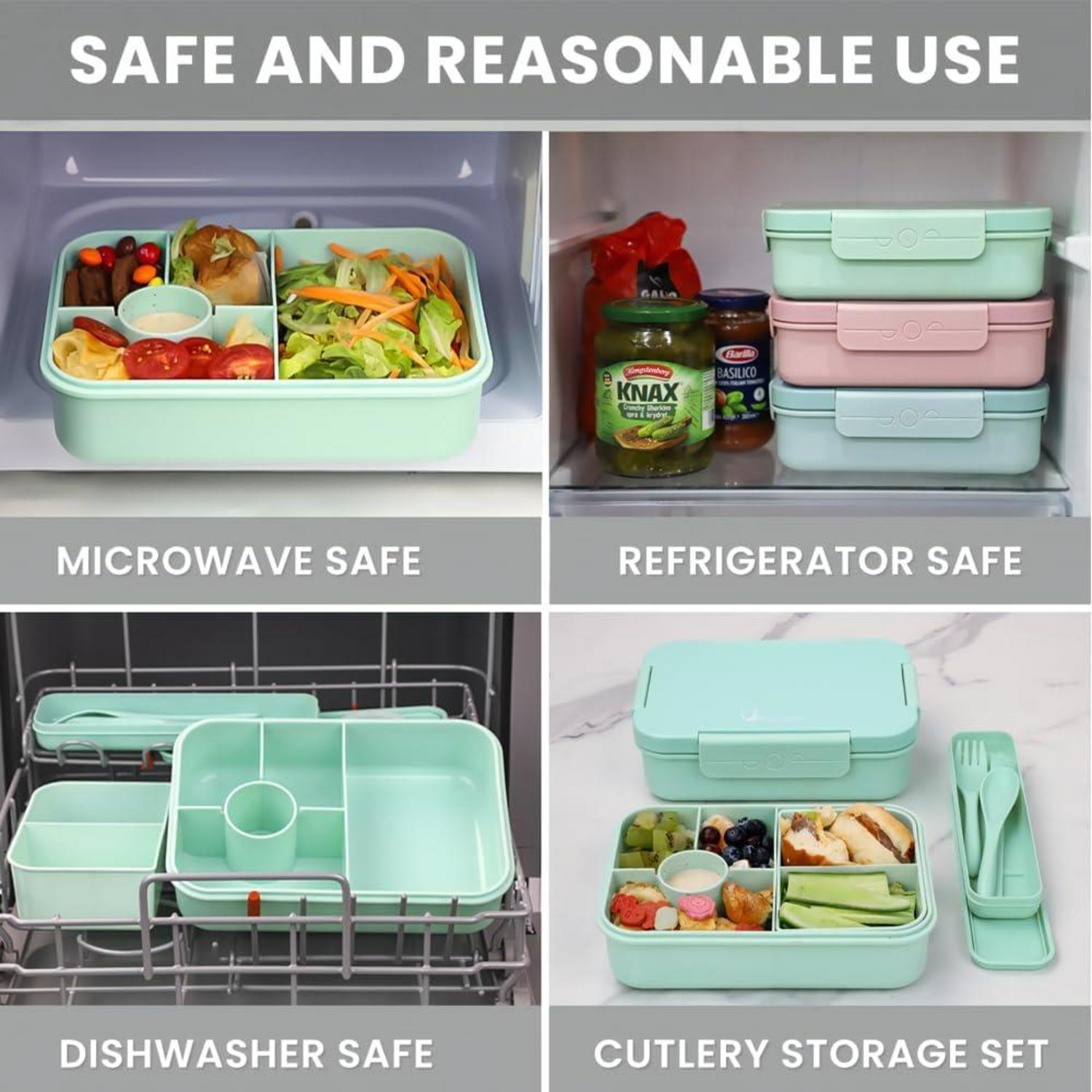 Bugucat Lunchbox Set, Kinder Brotdose mit 5 Fächern und Besteck, Bento Box 1300ML BPA-Frei