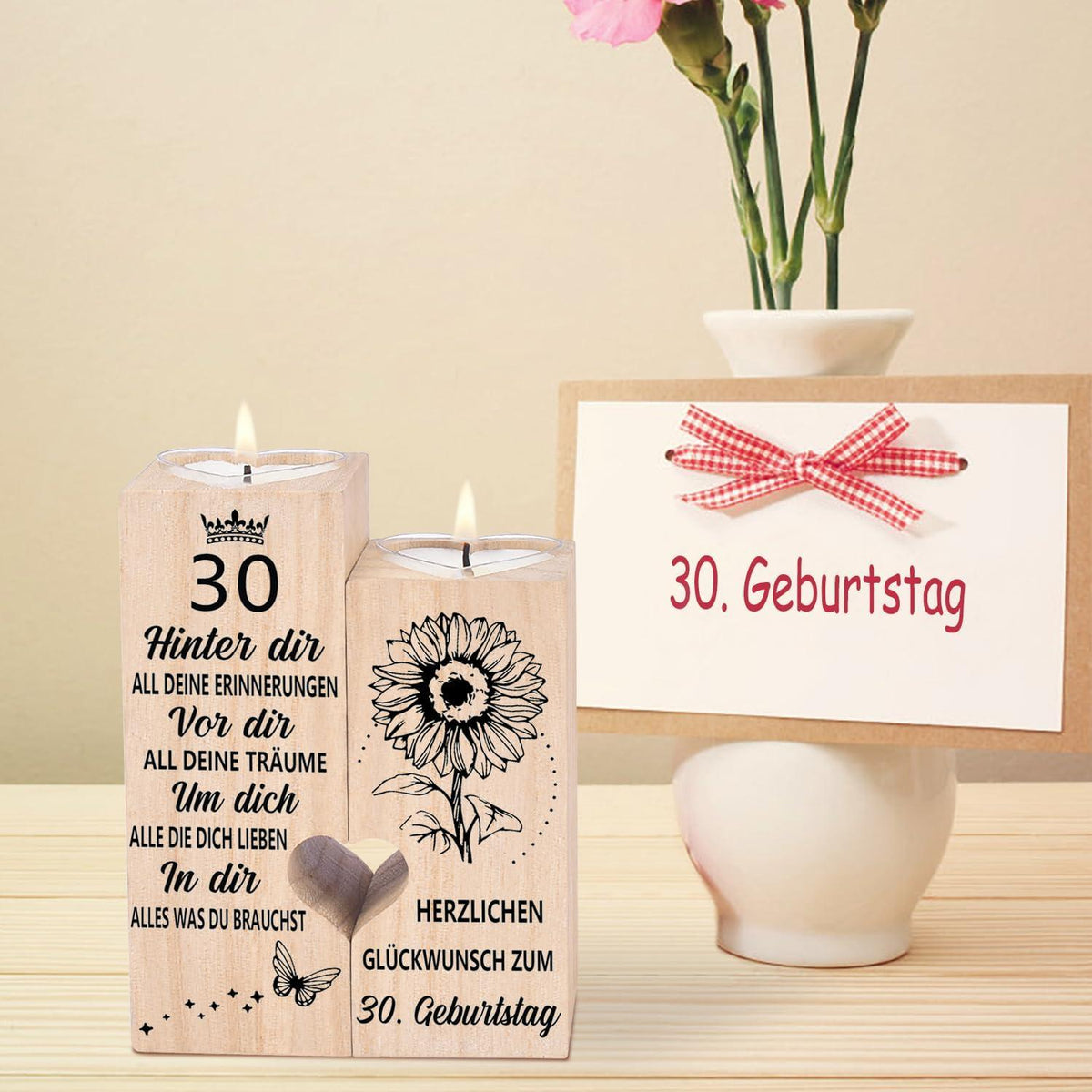 Kerzenhalter Holz Deko 30. Geburtstag Geschenk Frau Schwester Freundin