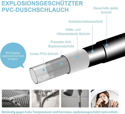 OFFO Brauseschlauch 1,6m PVC Duschschlauch Waschmaschine Hochdruck Badarmaturen Ersatz Schwarz
