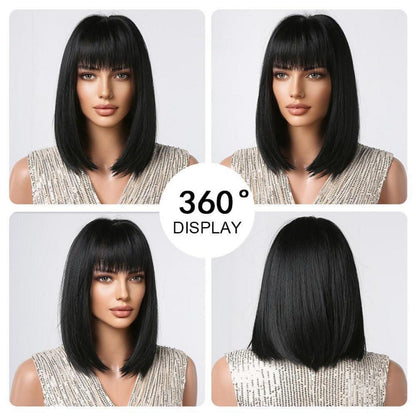Schwarze Bob Perücke mit Pony für Frauen