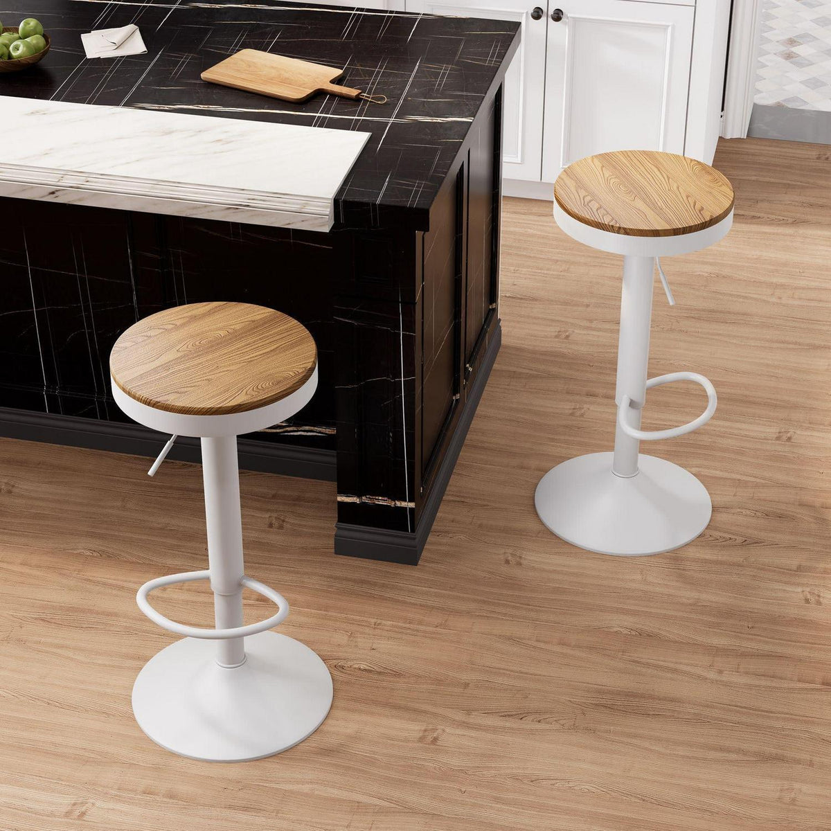 YOUNIKE Barhocker 2er Set Weiß Holz, Höhenverstellbar & Schwenkbar
