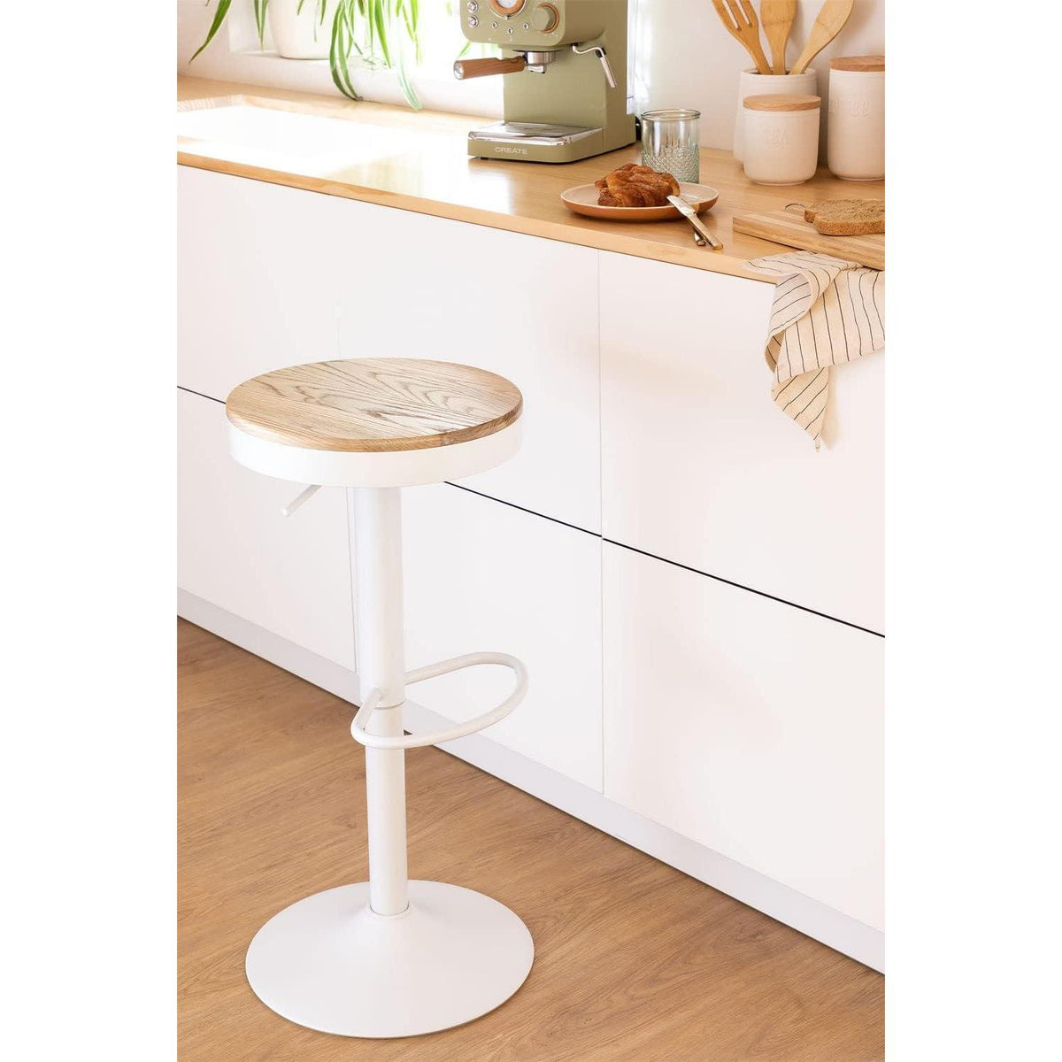 YOUNIKE Barhocker 2er Set Weiß Holz, Höhenverstellbar & Schwenkbar