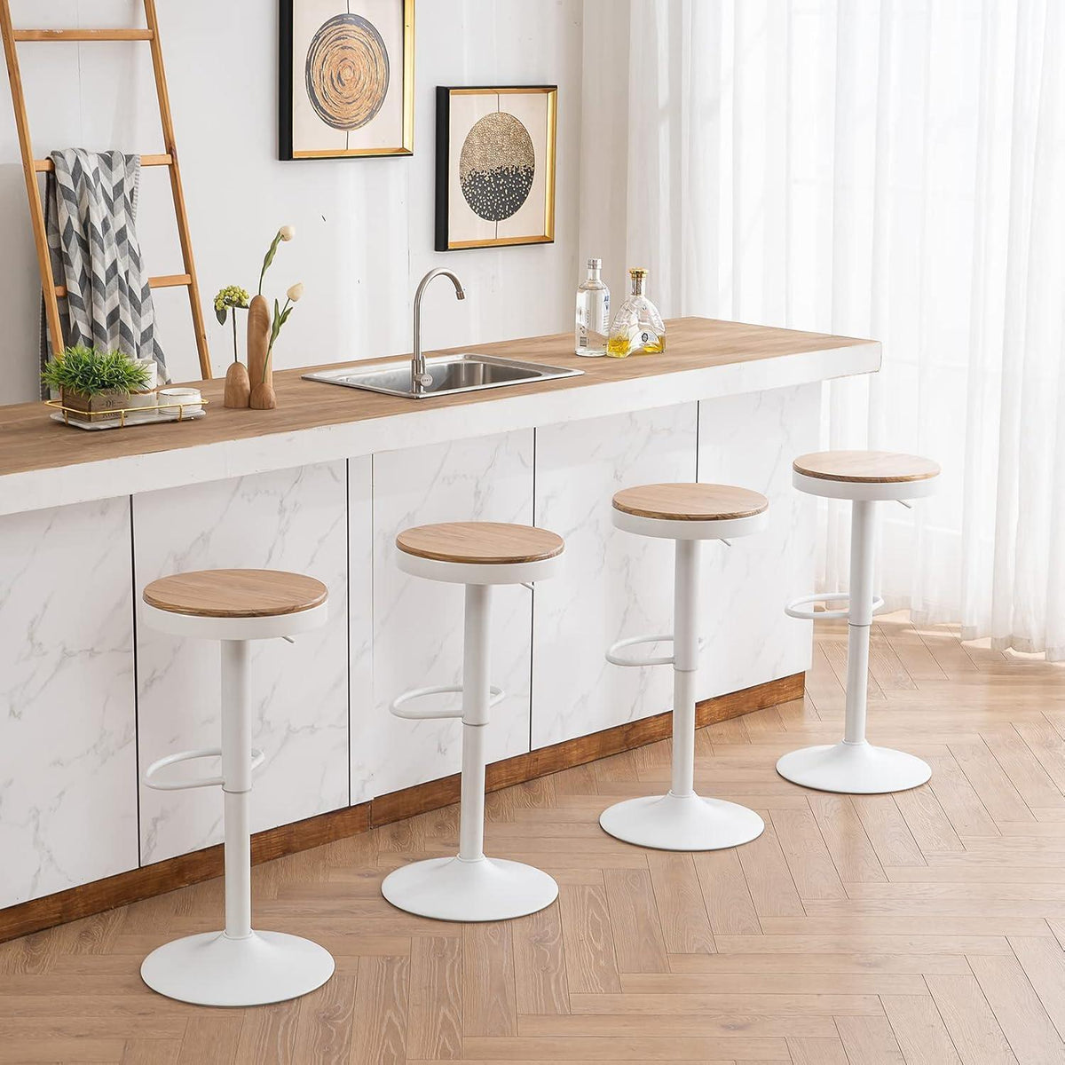 YOUNIKE Barhocker 2er Set Weiß Holz, Höhenverstellbar & Schwenkbar