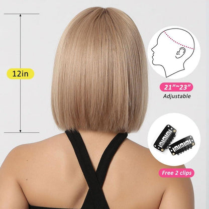 Dunkelblonde Bob Perücke mit Pony Synthetisches Haar für