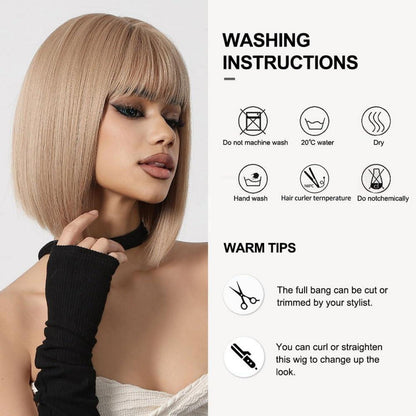 Dunkelblonde Bob Perücke mit Pony Synthetisches Haar für