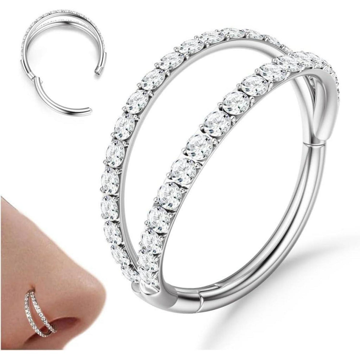 Nasenring Hoop mit Zirkonia, 316L Chirurgenstahl, 18G/20G