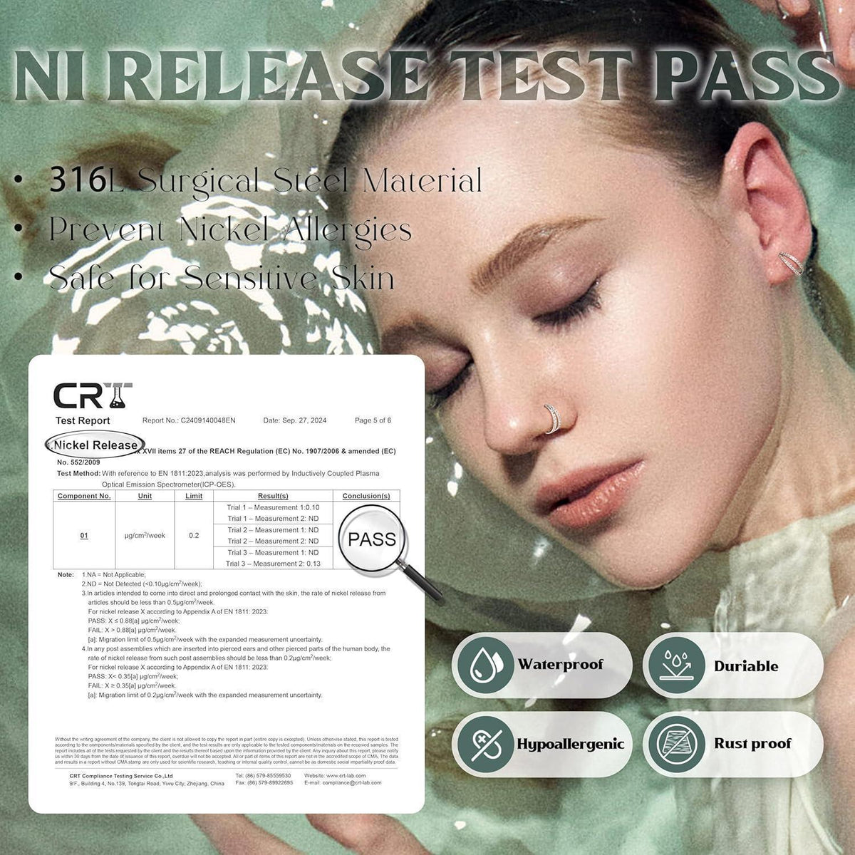 Nasenring Hoop mit Zirkonia, 316L Chirurgenstahl, 18G/20G