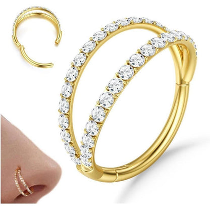 Nasenring Hoop mit Zirkonia, 316L Chirurgenstahl, 18G/20G, Gold/Silber