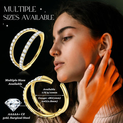 Nasenring Hoop mit Zirkonia, 316L Chirurgenstahl, 18G/20G, Gold/Silber