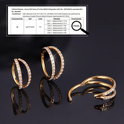 Nasenring Hoop mit Zirkonia, 316L Chirurgenstahl, 18G/20G, Gold/Silber