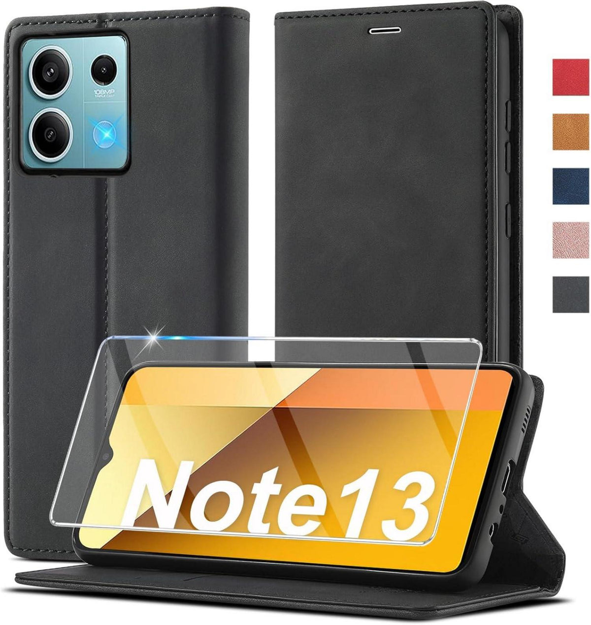 Handyhülle Xiaomi Redmi Note 13 5G Leder Wallet Case Schwarz