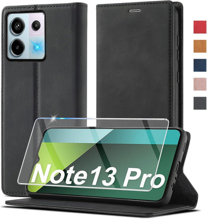 Handyhülle Xiaomi Redmi Note 13 Pro 5G Leder Flip Wallet Case Schwarz