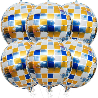 Ballonset Disco Party Deko Luftballons Blau Gold 22 Zoll 6 Stück