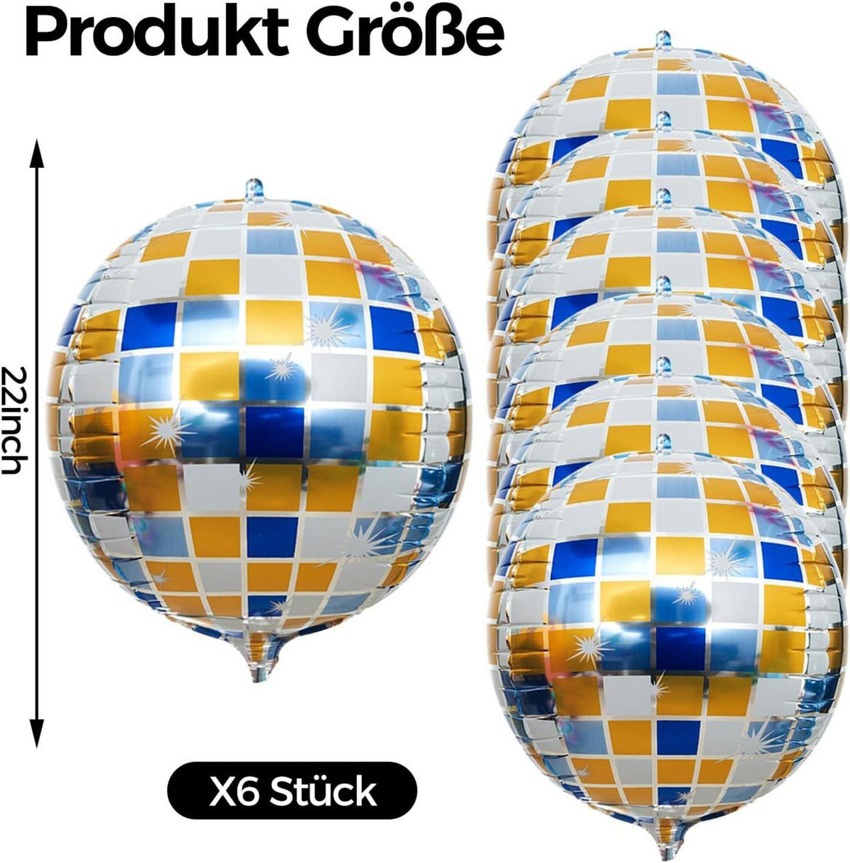 Discokugel Luftballon Deko Set 22 Zoll Blau Gold 6 Stück