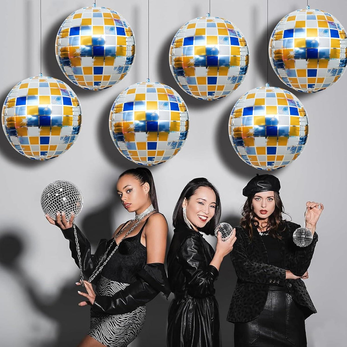 Ballonset Disco Party Deko Luftballons Blau Gold 22 Zoll 6 Stück