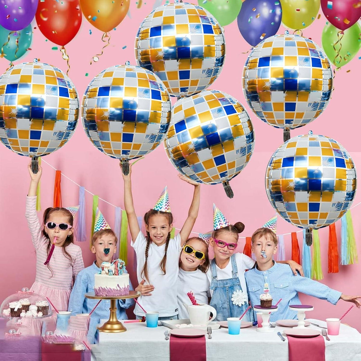 VIKY Discokugel Luftballon 22 Zoll Blau Gold 6 Stück