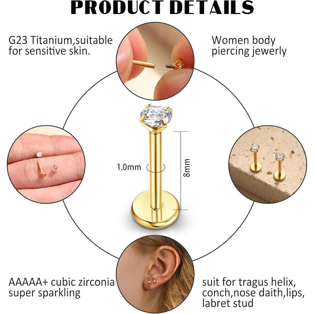 Titan Piercing Set 2er-Pack – Labret, Lippen, Nasen, Ohrstecker