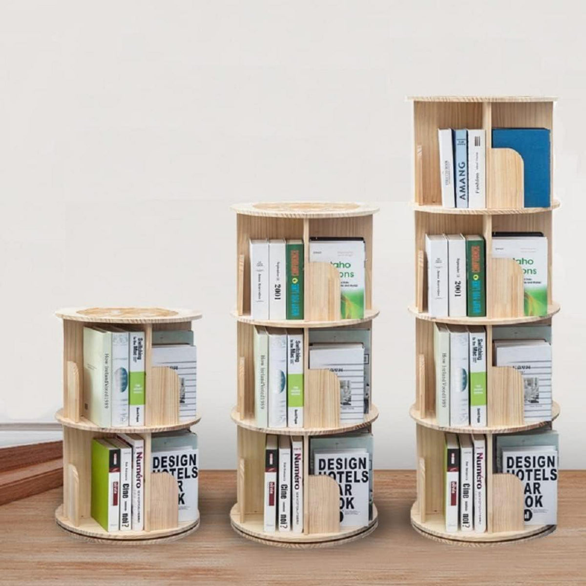 Drehbares Bücherregal Kiefernholz – 3-stöckig, 44cm Durchmesser