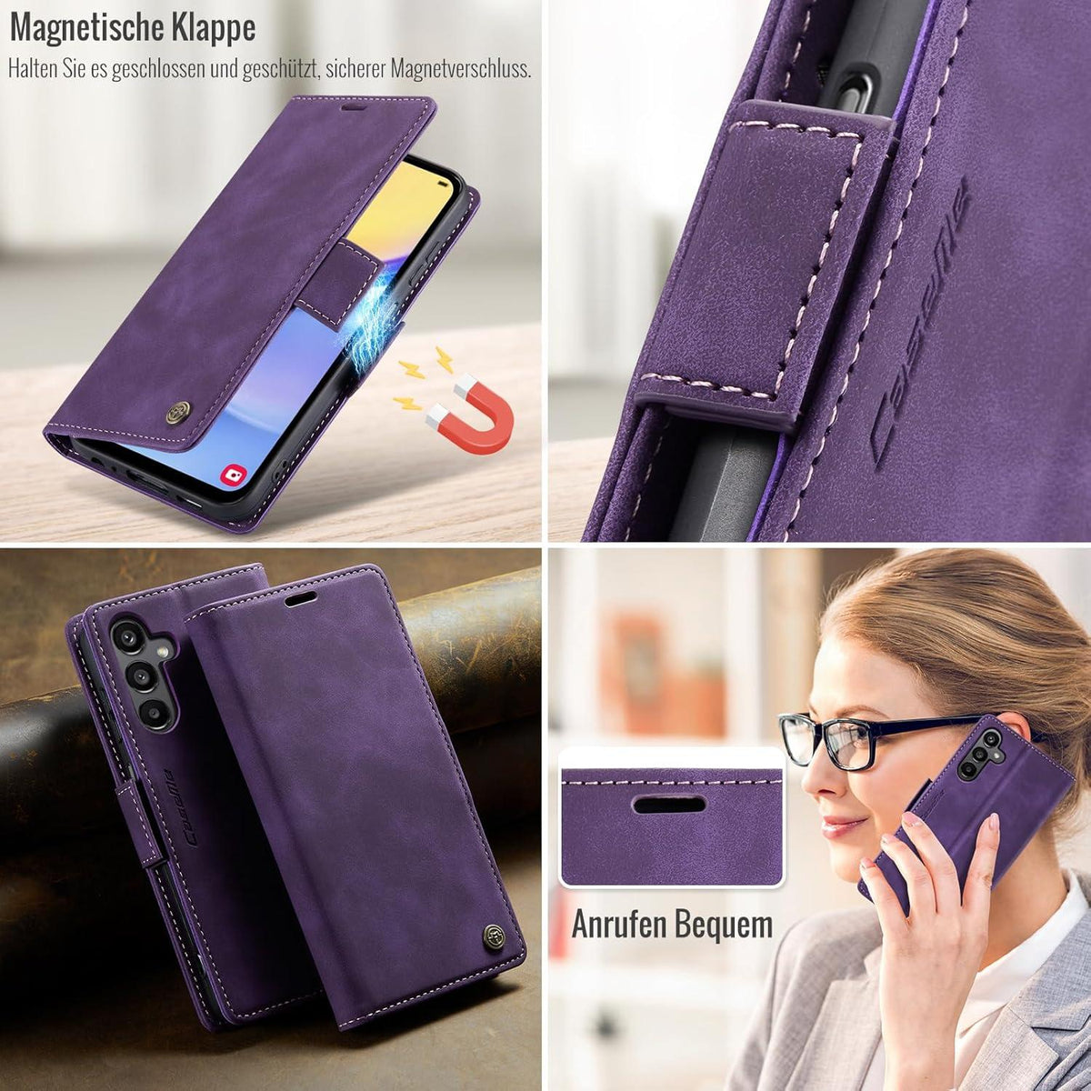 XYGLOW Samsung Galaxy A15 Handyhülle Klappbar PU Lederhülle RFID Schutz Lila